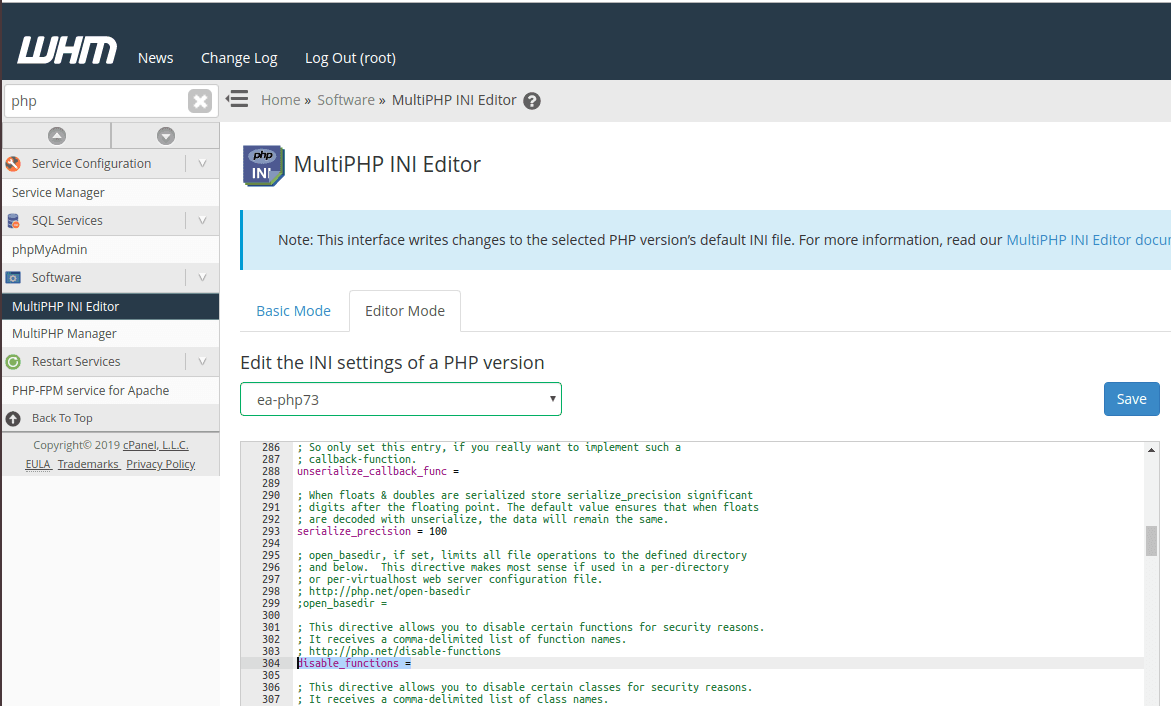 Disable PHP disable_functions on Cpanel Server
