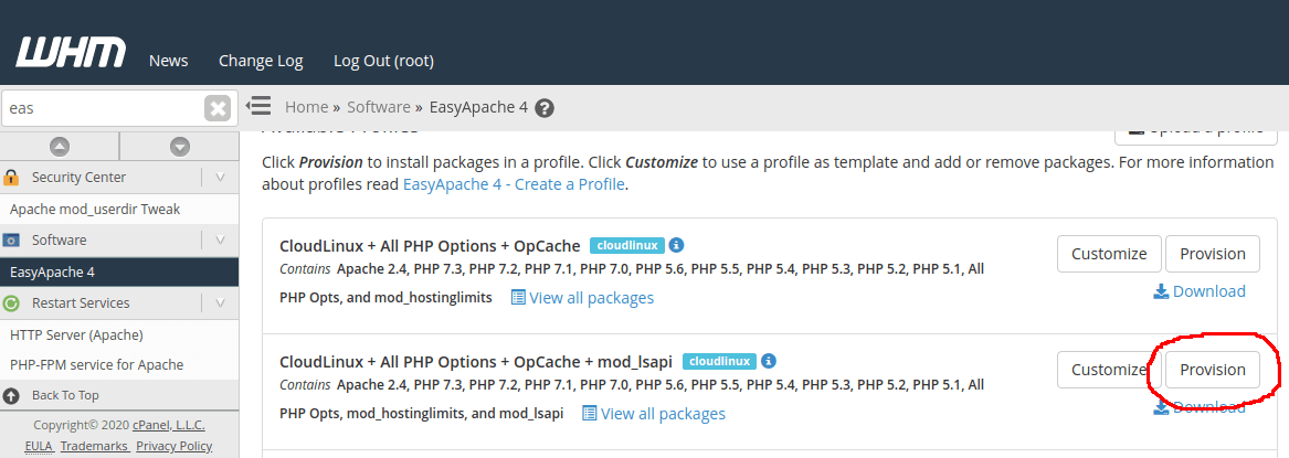 CloudLinux PHP versions missing in PHP Selector