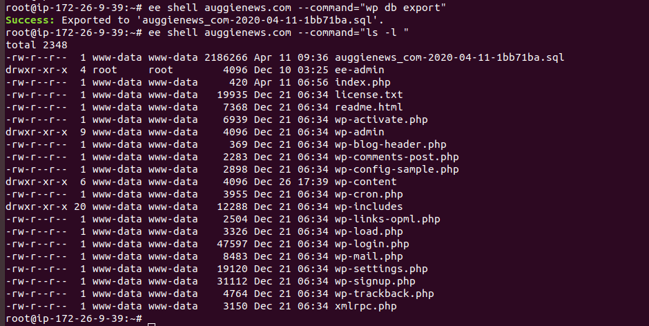 EasyEngine backup WordPress Database