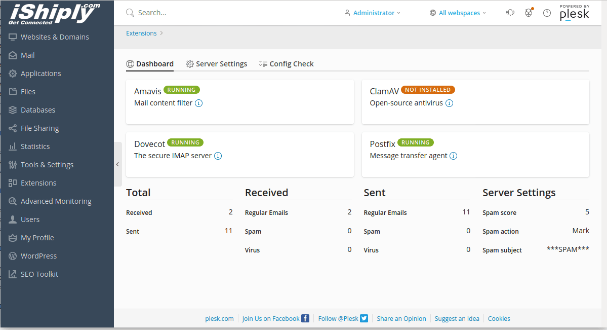 Plesk Mail not working amavis error