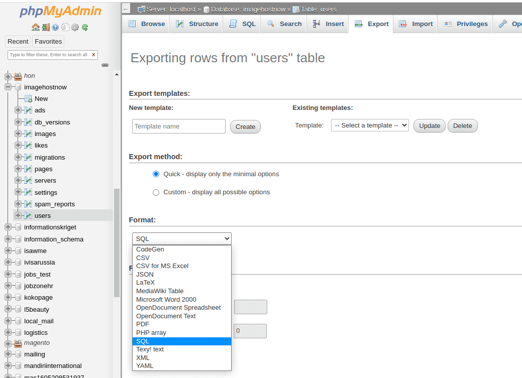 Export MySQL Database table as an XML Document