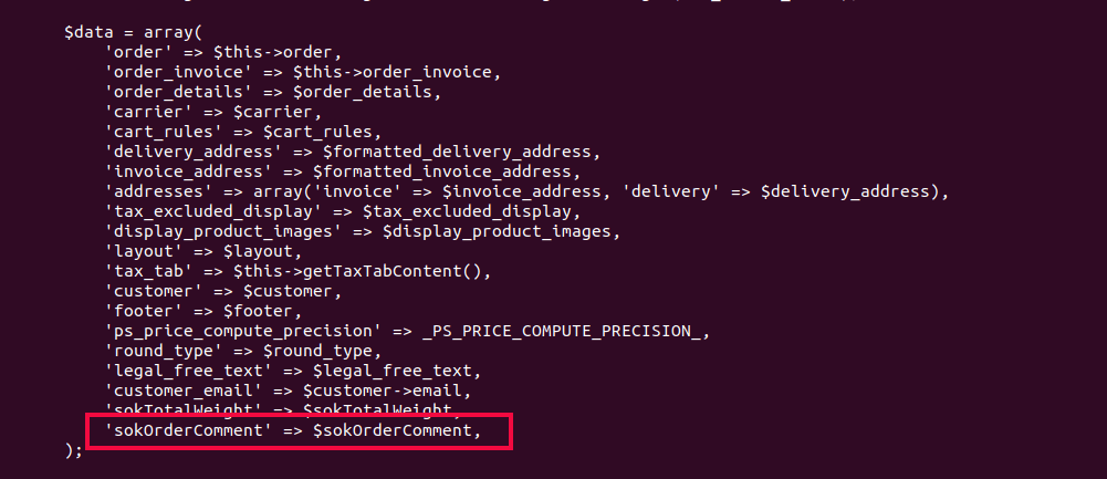 PrestaShop show order comment in PDF invoice