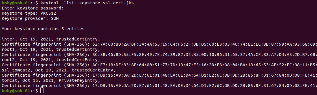 List contents of jks keystore file