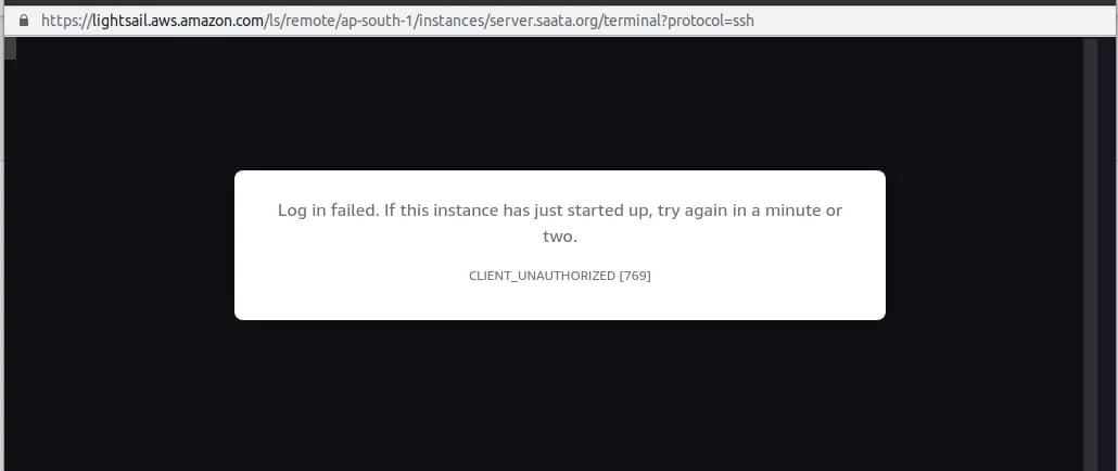 Amazon Lightsail Log in failed – CLIENT_UNAUTHORIZED