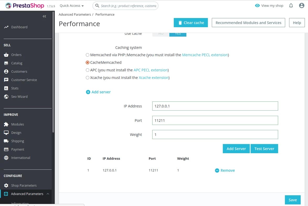 PrestaShop Enable Memcached